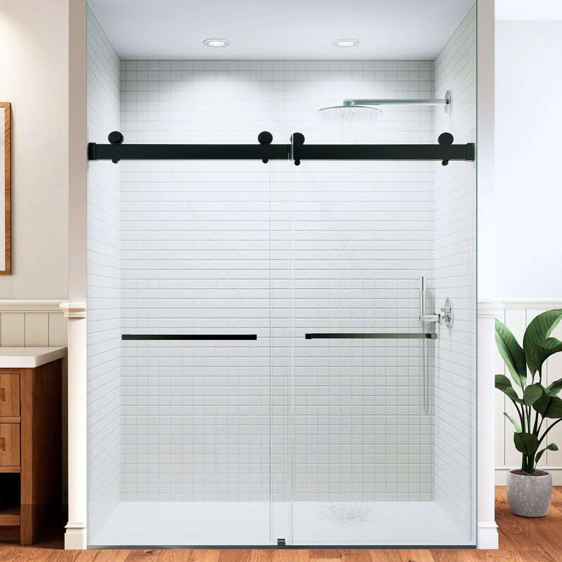 68"-72" W X 76" H  Frameless Sliding Shower Door, Frameless Shower Door, Shower Glass Door With 5/16" (8Mm) Clear SGCC Tempered Glass, Explosion-Proof Film, Stainless Steel Hardware