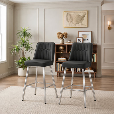 Modern Upholstered Counter Height Bar Stools with Metal Legs Set of 2