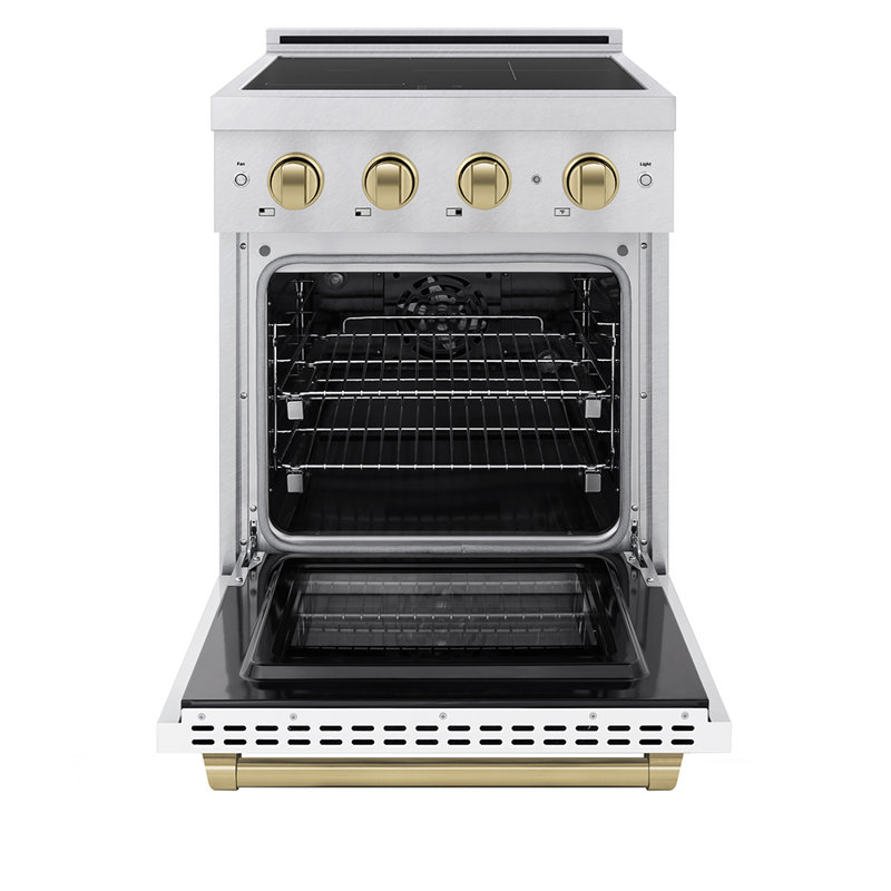 ZLINE Autograph 24 in. Satin Stainless Paramount Induction Range with White Door & Bronze Accents, Champagne Bronze