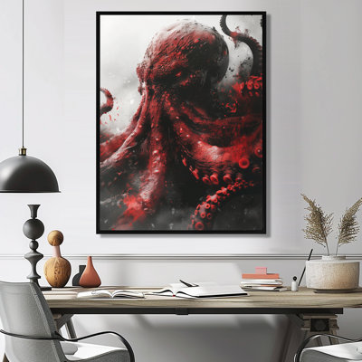 «Red Grey Kraken Mythical Creature III - Décoration murale créatures mythiques