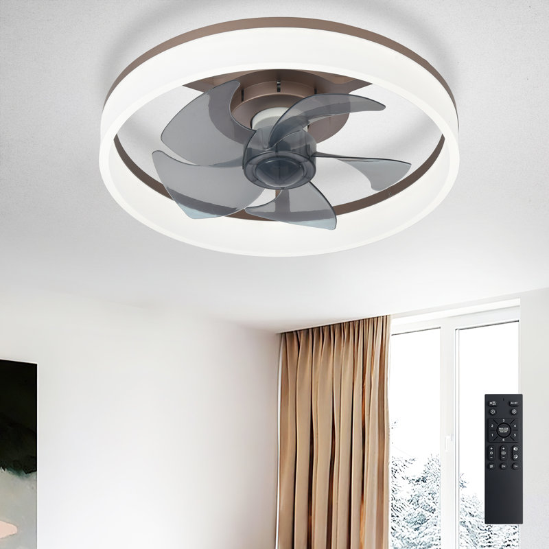 Ventilateur de plafond encastré brun 16 po avec lumière, profil bas, application et télécommande, moteur à courant continu silencieux à 6 vitesses, DEL à intensité variable pour la chambre à coucher