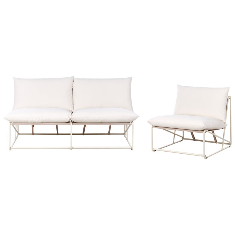 Garden Sofa Set 3 Seater Bessi Metal Green, Beige/Beige