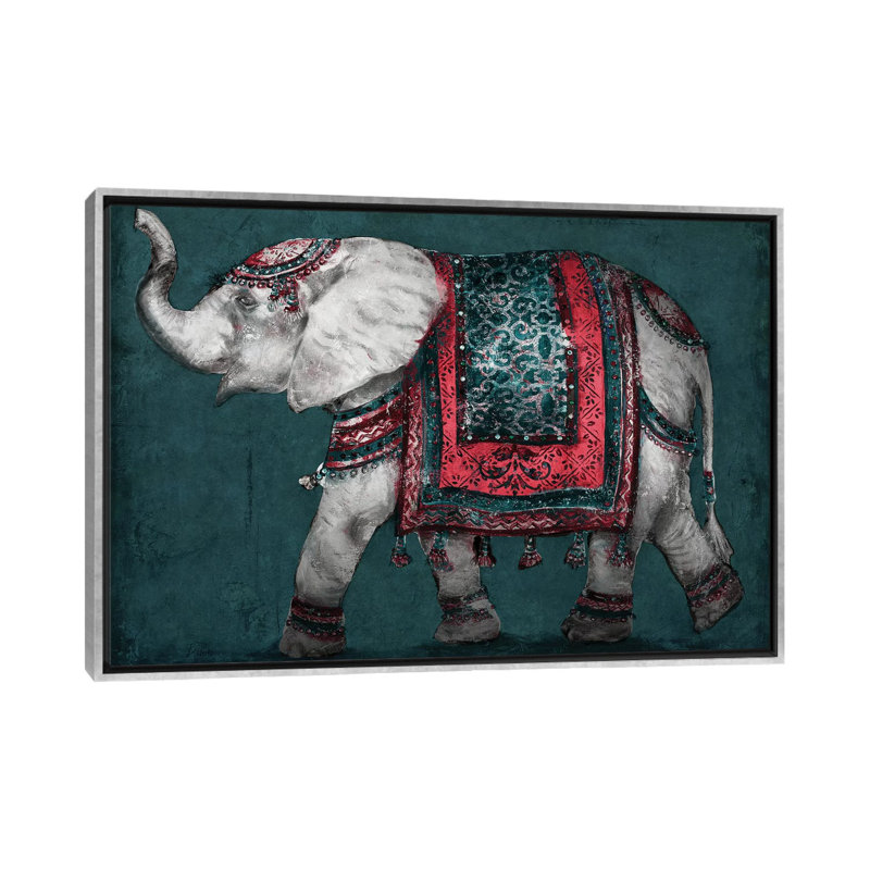 Éléphant Regal par Patricia Pinto-impression d’art graphique, Toile avec cadre argenté, Pas de tapis