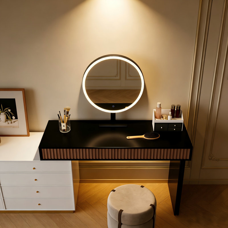Miroir de meuble-lavabo à DEL avec cadre en cristal et commande tactile - éclairage 3 couleurs et angle réglable