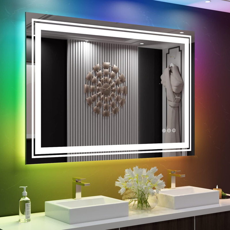 Maureene Dimmable  RGB LED Bathroom Mirror with Lights, 32" x 48"