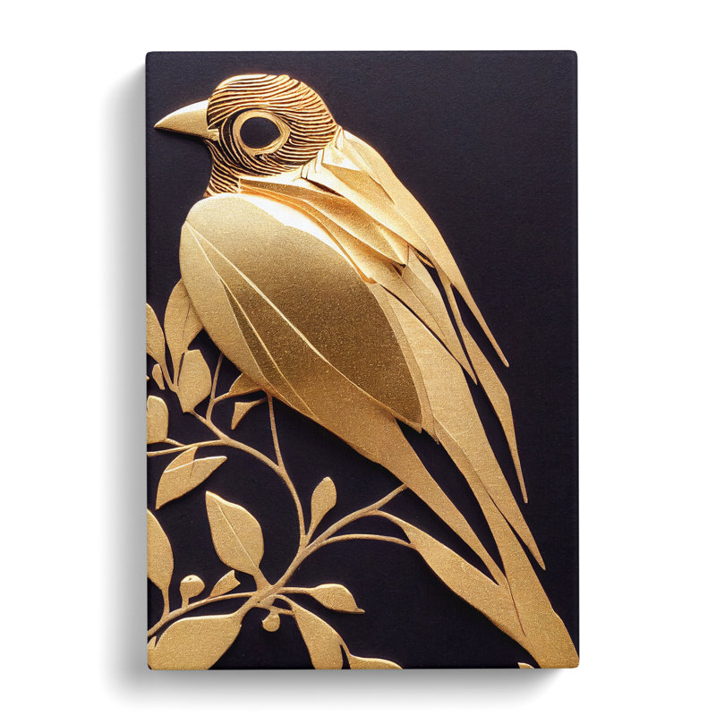 Bird Gold Leaf - Wrapped Canvas, 76cm H x 50cm W x 3cm D