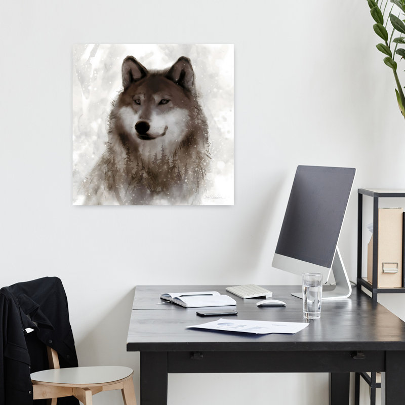 «Forest Wolf», art contemporain abstrait paysage de forêt de loup, H 18 po x l 18 po