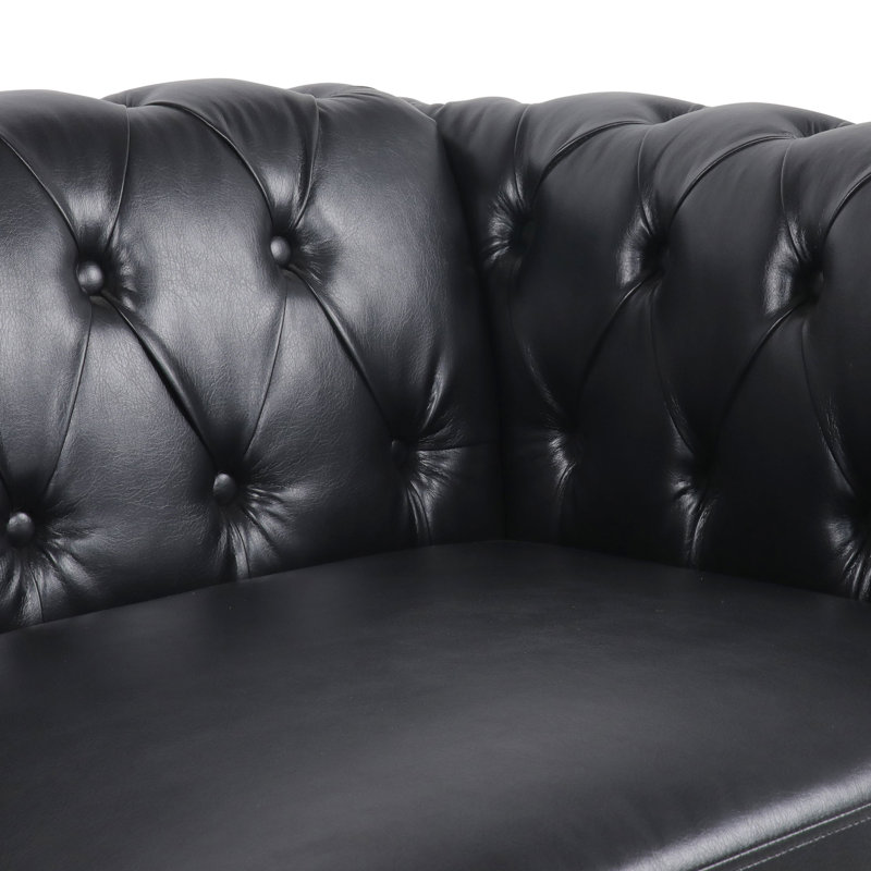 Oma 62" Rolled Arm Chesterfield Loveseat, Black