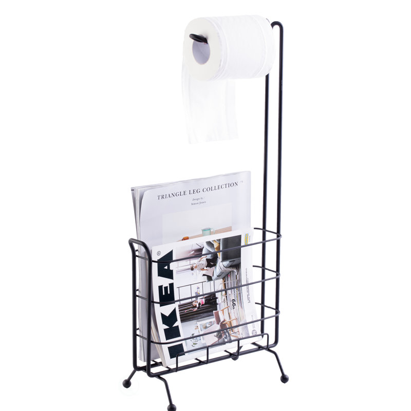 Porte-papier hygiénique sur pied en métal avec porte-magazines