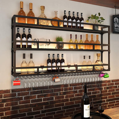 Wall Mounted Wine Rack, Bar Wine Rack,Black,Metal Modern Large Capacity Hanging Wine Rack,Iron Floating Shelf,Bar Shelves For Liquor Bottles,Wine Deco by Orren Ellis