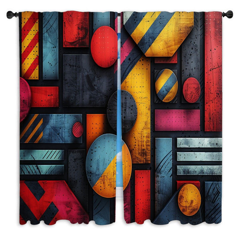 Rideaux géométriques à motifs géométriques abstraits - 2 panneaux, L 20 po x L 82 po