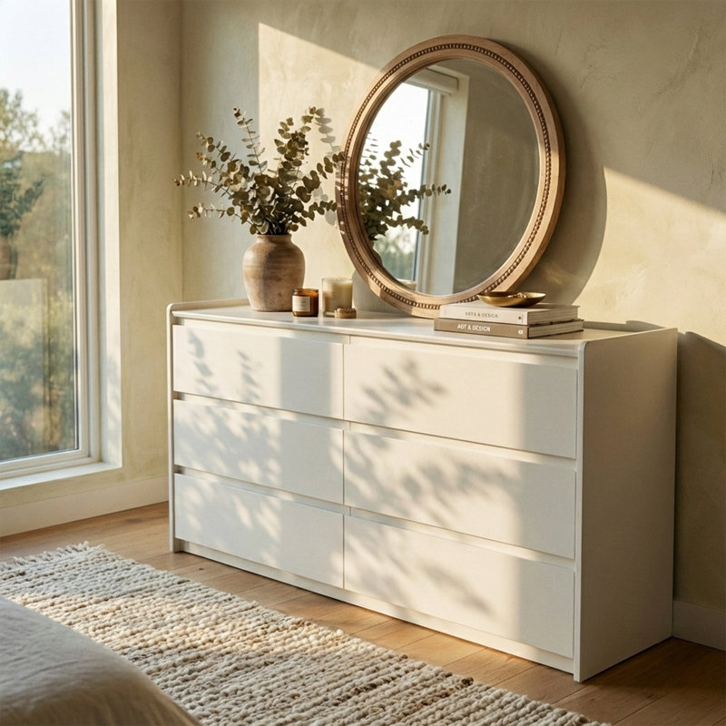 Commode double moderne avec tiroir White, Blanc, 54"