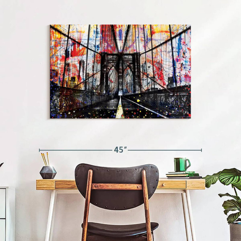 «Grunge Brooklyn Bridge», reproduction sur toile, H 26 po x l 39 po x P 1,25 po