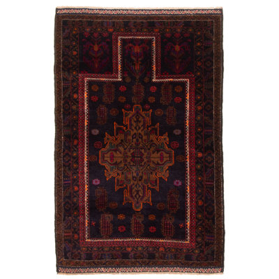 Tapis bleu foncé Teimani 2 pi 11 po x 4 pi 8 po