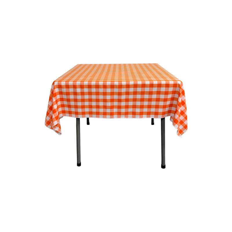72x72 Orange and White Gingham Checkered Polyester Tablecloth