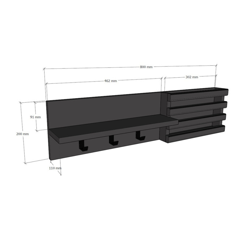 Meuble de couloir moderne, 100% bois de pin, couleur anthracite, 31,5 po x 7,9 po x 15,7 po | Conception murale durable, épaisseur de 0,71 pouce | Organisateur de vestibule élégant et fonctionnel pour la décoration intérieure