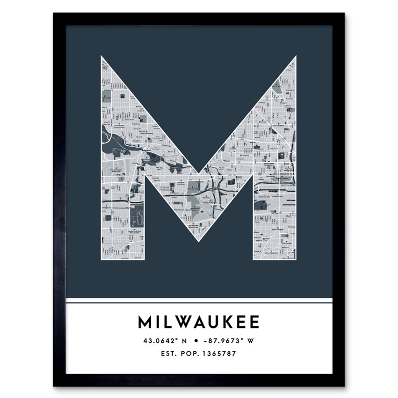 Milwaukee City Map Milwaukee Navy by Wee Blue Coo - Single Picture Frame Typography