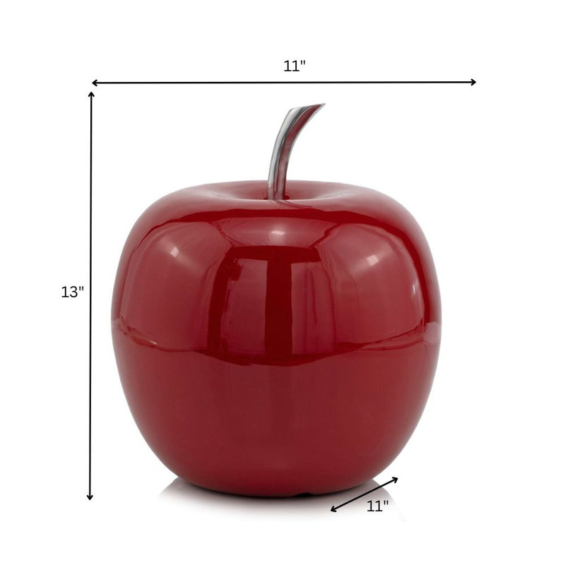 Annebelle Aluminum Decorative Apple Tabletop Sculpture, 13" H x 11" W x 11" D, Red