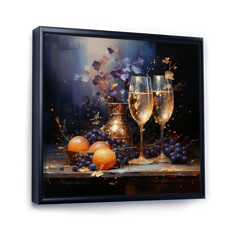 Champagne Champagne Bubble Grapes II, reproduction d'art sur toile, H 36 po x l 36 po, Cadre flottant noir
