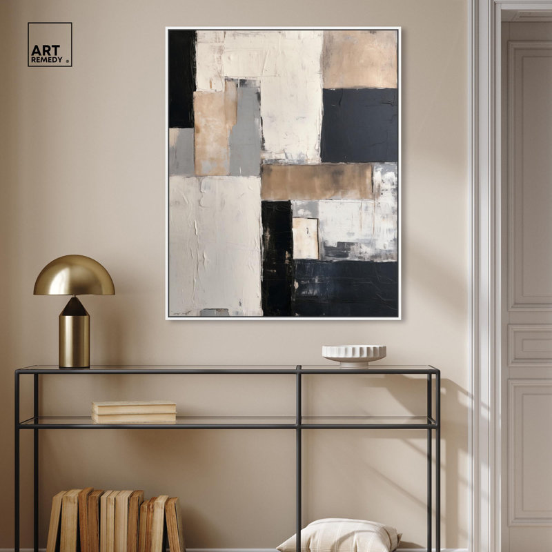 Toile encre crépuscule «I Modern Boho» par Art Remedy, H 37 po x l 31 po, Cadre flottant blanc