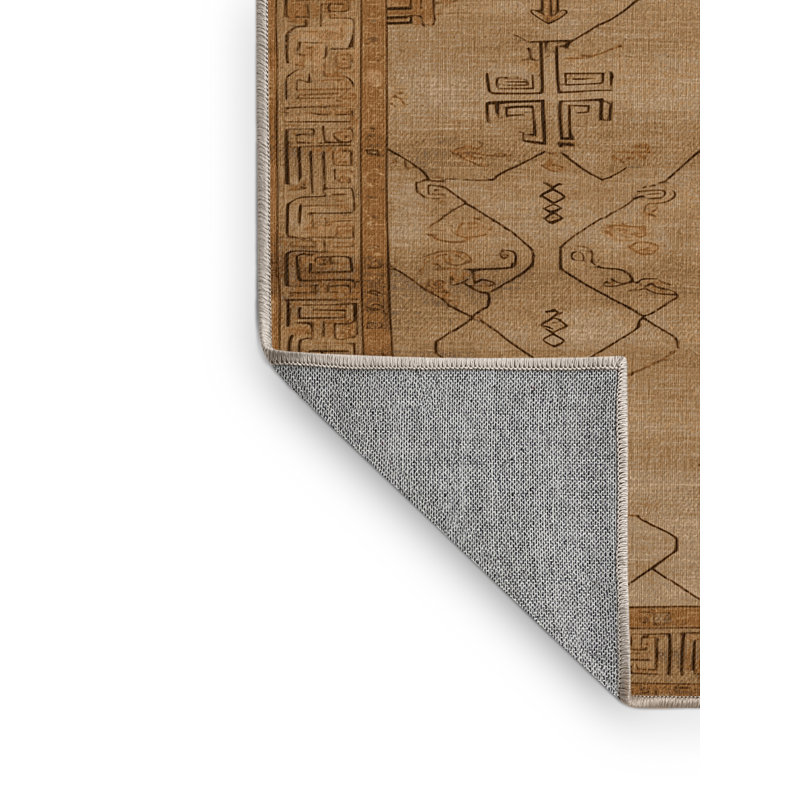 Tapis art déco brun lavable à la machine, Carré 3 pi