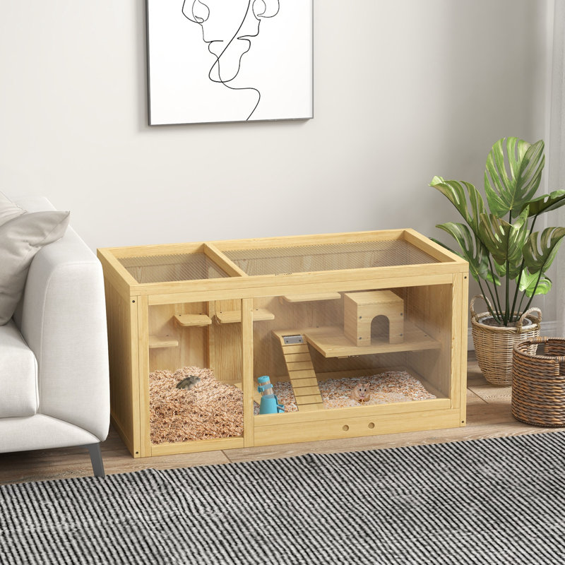 Très grande cage à hamster - en bois, multicouche, avec balançoires à bascule, bouteille d'eau, plateau facile à retirer, plateau ouvert pour les hamsters nains