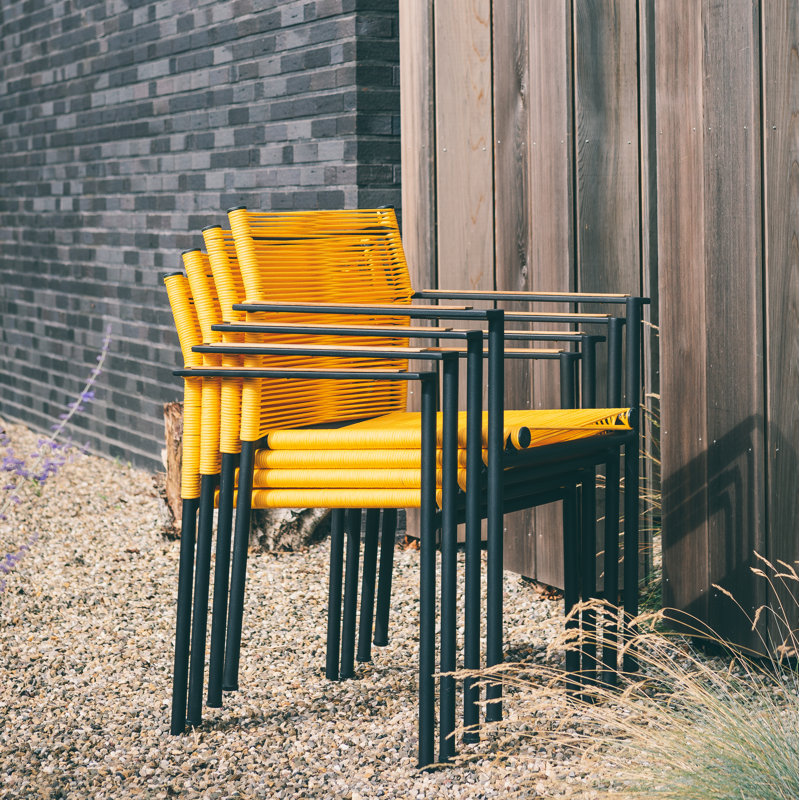 Chaise de salle à manger avec accoudoirs en teck Raleigh, Citron