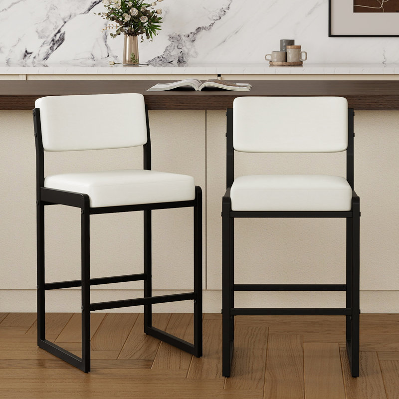 Tabourets de bar 26 po à hauteur de comptoir rembourrés avec dossier - Élégantes chaises en métal pour îlot de cuisine