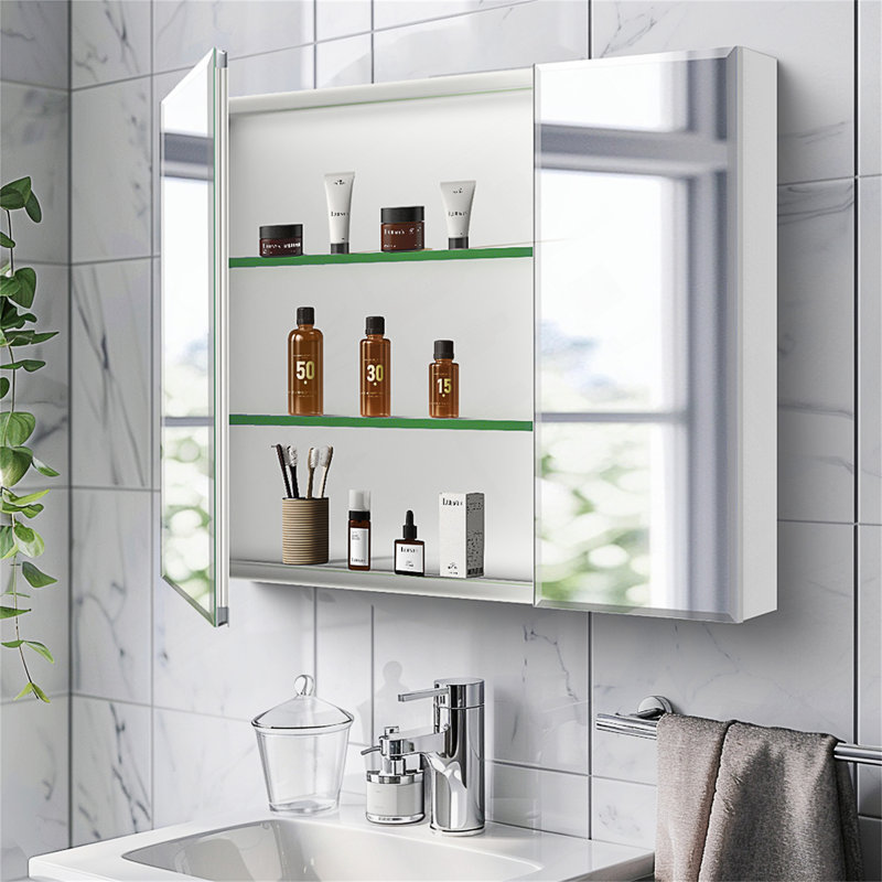 Armoire à pharmacie 30 po x 26 po avec miroir à fixation en surface ou espace de rangement encastré en aluminium