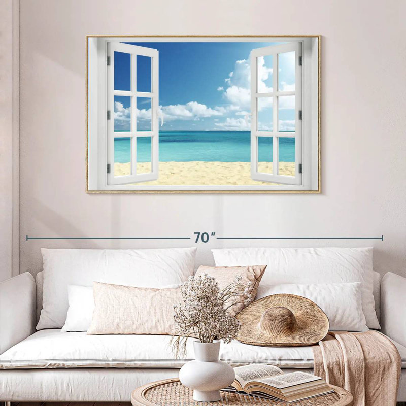 Fenêtre à distance Azemar, Cadre flottant en bois naturel, 46 po x 31 po