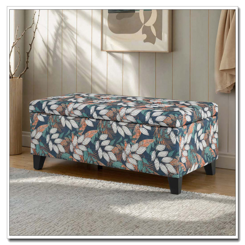 Banc de rangement rembourré à couvercle rabattable, pour le salon, la chambre à coucher ou le vestibule, Bleu / Orange