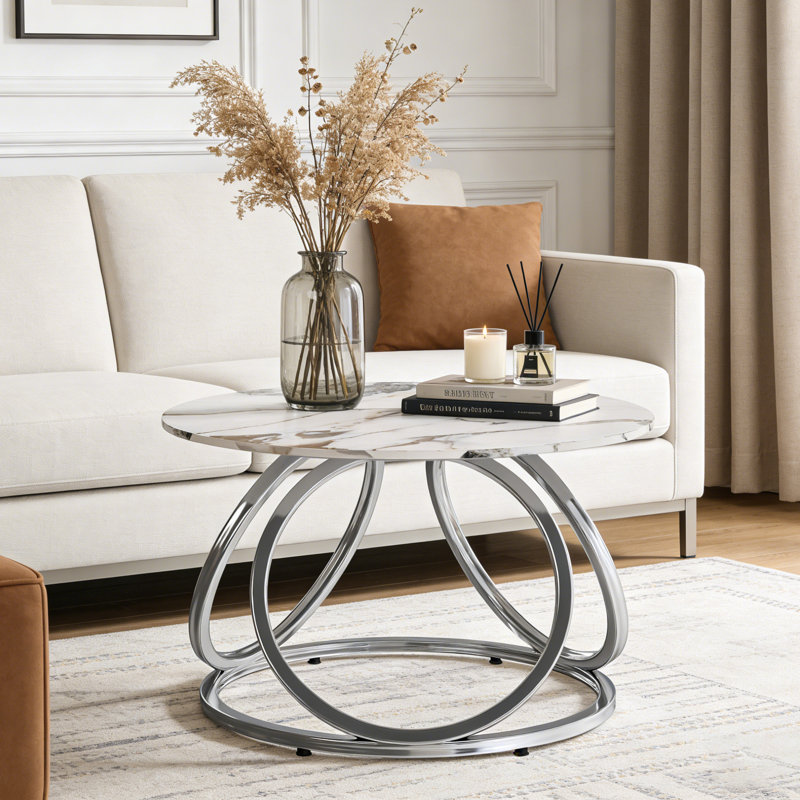 Living Room Table Set, Calacatta Gold/Silver