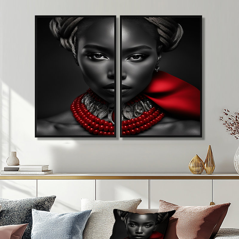 «The Lady With The Red Ruby III - Glam», art mural, Noir, H 36 po x l 48 po, Impression encadrée flottante