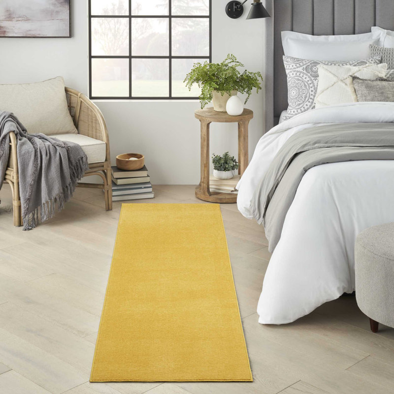 Mullican Sandy Solid Yellow Easy Care Indoor/Outdoor Area Rug, Runner 2'2" x 7'6"