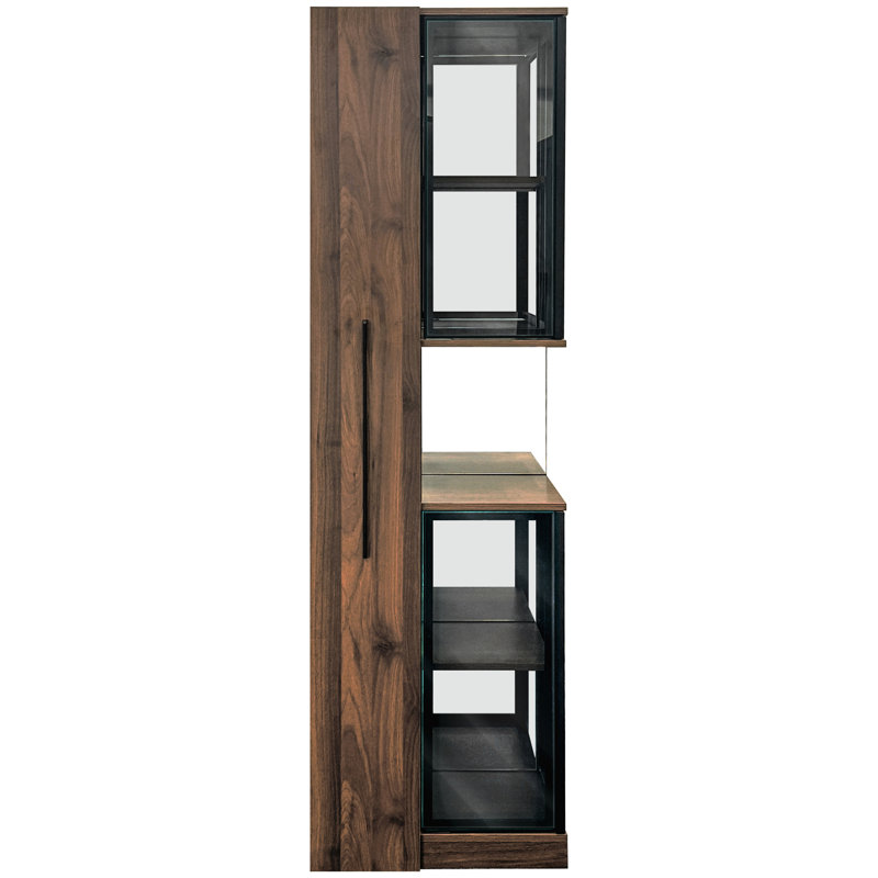 Vitrine de 70 pouces avec portes en verre, tablette coulissante multifonctionnelle, 5 rangements, éclairage réglable, finition noyer 70 5