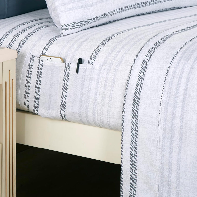 Polyester Floral Sheet Set,  Gray, King Sheet Set + 1 Fitted Sheet + 4 Pillowcases