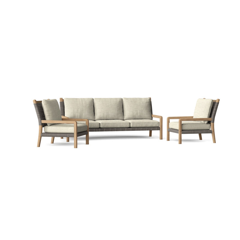 Hudson Outdoor 3 - Piece Conversation Set, Oat, Hudson Charcoal Lace
