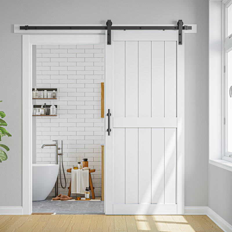 Manufactured Paneled Wood Barn Door with Installation Hardware, 42" x 84", White