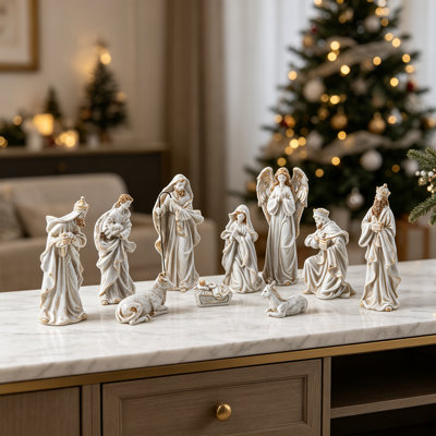 8"H Ivory Resin Nativity Figurine Set