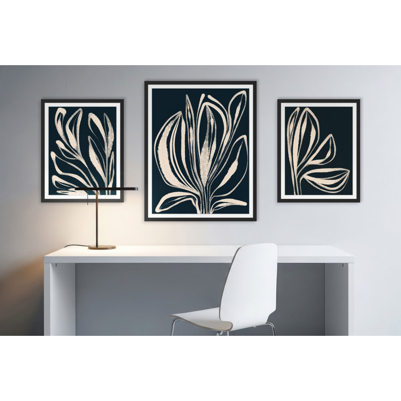 Navy Botanical 1 Print by Alicia Bock, 30" H x 24" W, Black