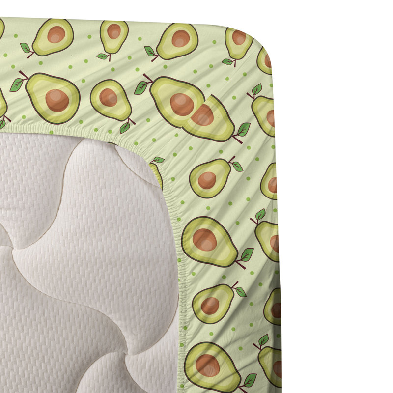 Ambesonne Tropical Sheet Set Avocado Fruits with Dots Orange and Lime Green
