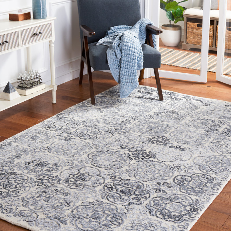 Tapis gris / ivoire en polypropylène / laine touffeté à la main Metro, Rectangle de 5 pi x 8 pi