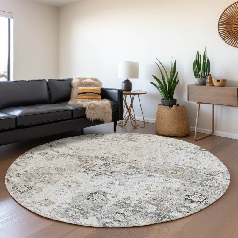 Premium Machine Washable Andreau AMF92 Ash Rug, Round 8'