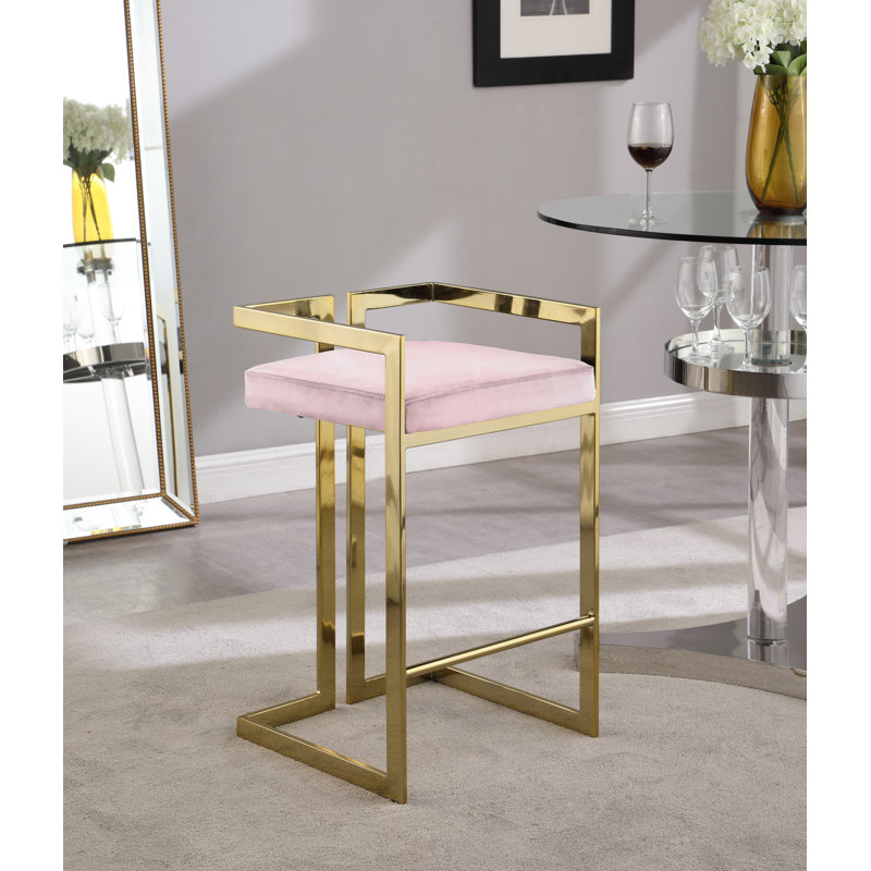 Tabouret de comptoir 27 po Isam, Or, Velours rose