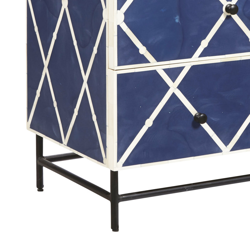 Navy Blue and White Mango Veneer 3-Drawer Accent Chest