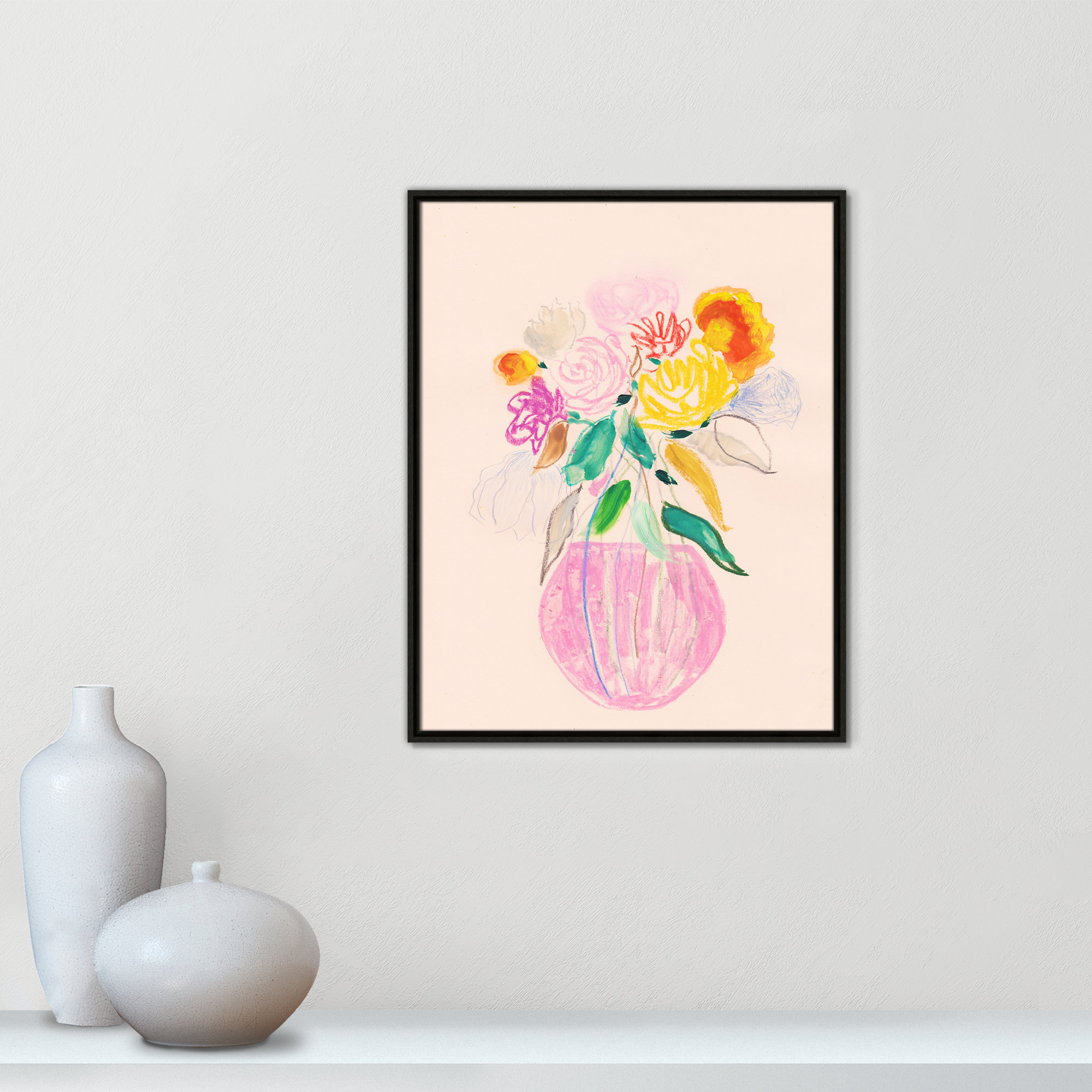 Simple Floral I Print by Bea Dina, Espresso Floater Framed Canvas, No Mat, 29.5" H x 23.5" W x 2" D