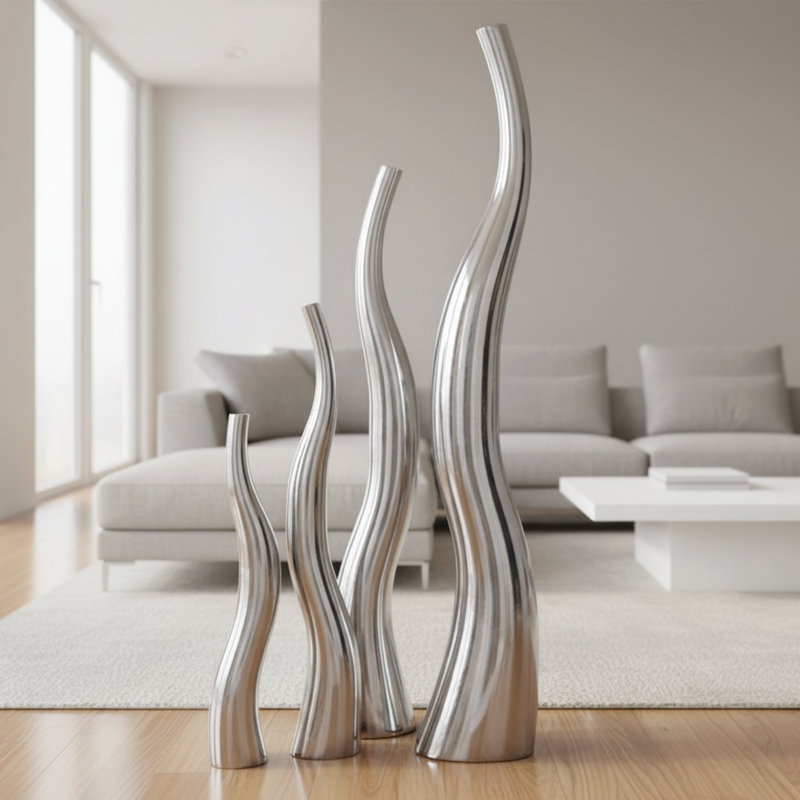 Roarke (Set Of 2) Modern Tall Silver Squiggly Vases