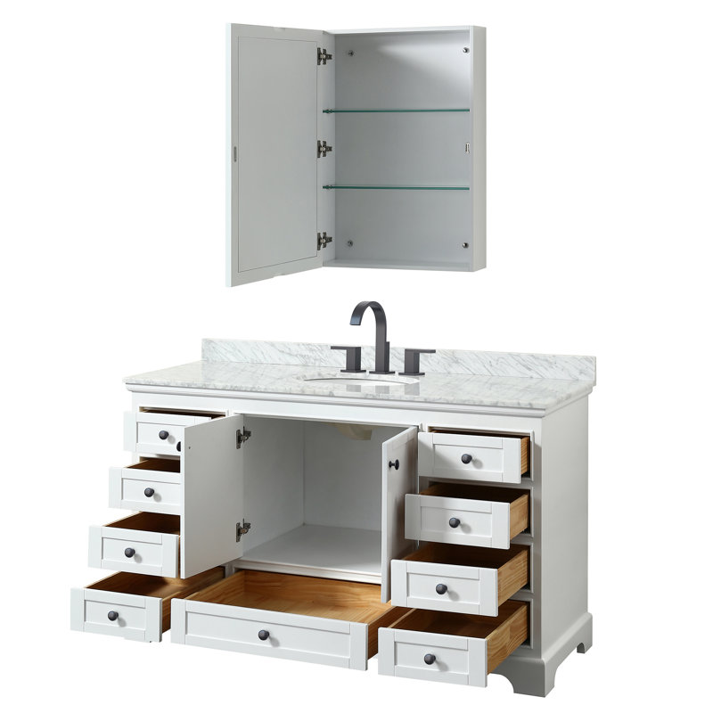 Ensemble de meuble-lavabo simple 60 "avec miroir Deborah, Blanc, Noir