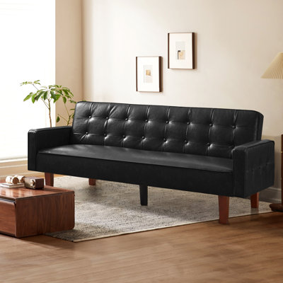 Besharat Memory Foam Tufted Faux Leather Convertible Sofa