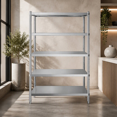 Stainless Steel Shelves 47.5x18 Inch 5 Tier Adjustable Shelf Storage Unit Stainless Steel Rack Shelving Heavy Duty Shelving for Kitchen Commercial Office Garage Storage 330lb Per Shelf